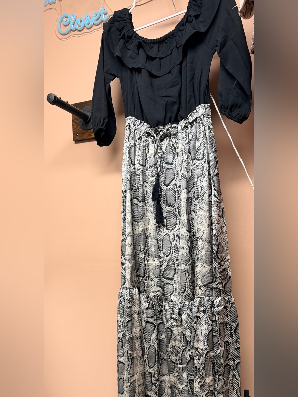 Main Strip Black & White Snake-Print Tiered Maxi Skirt